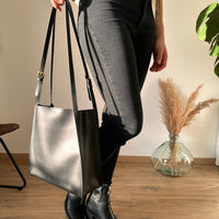 Sac cabas carré en simili cuir à anses réglables