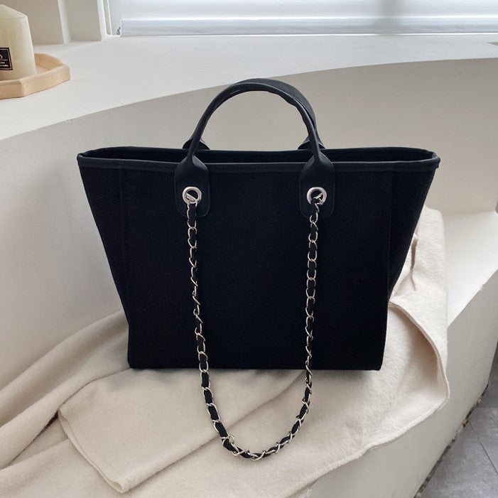 Sac cabas vintage en toile à bandoulière chaîne