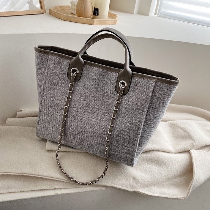 Sac cabas vintage en toile à bandoulière chaîne
