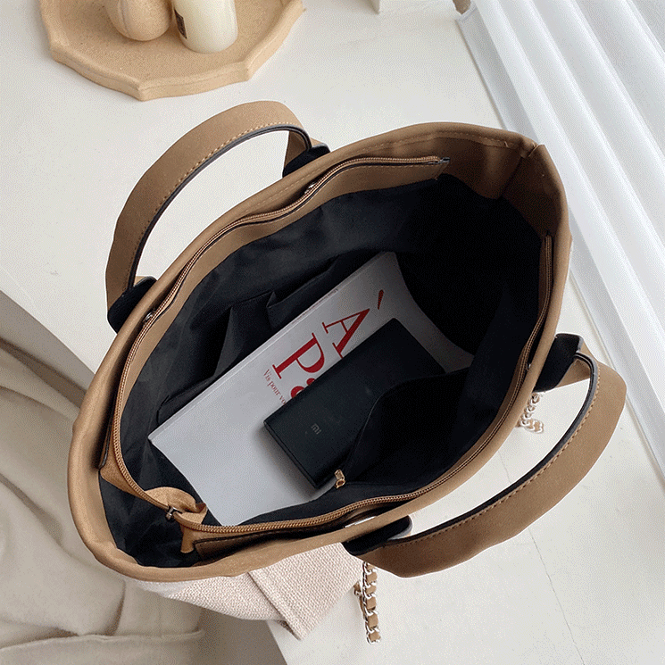 Sac cabas vintage en toile à bandoulière chaîne