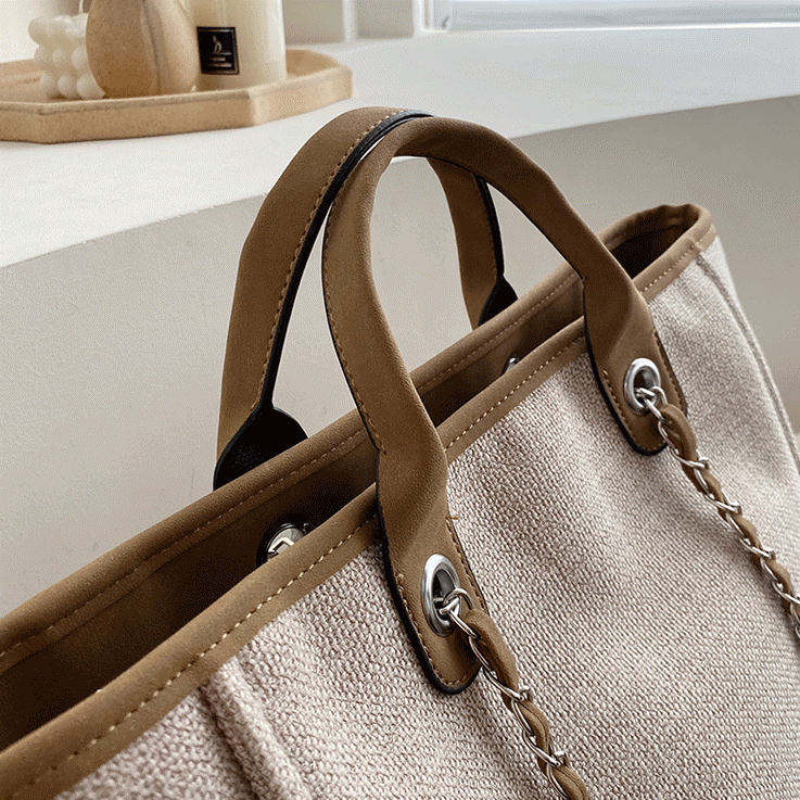 Sac cabas vintage en toile à bandoulière chaîne