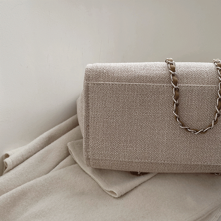 Sac cabas vintage en toile à bandoulière chaîne