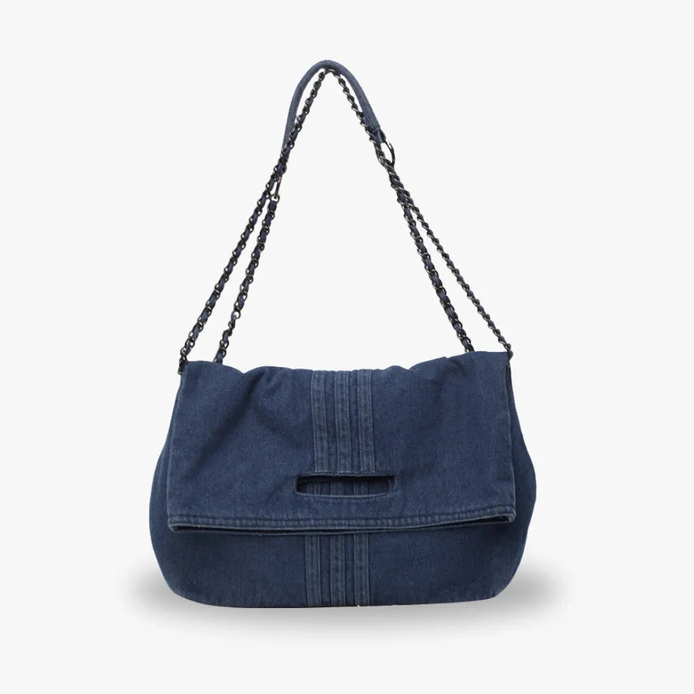 Grand sac à main en jean recyclé à anses chaîne