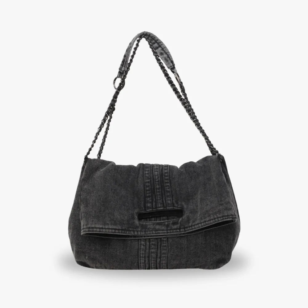 Grand sac à main en jean recyclé à anses chaîne