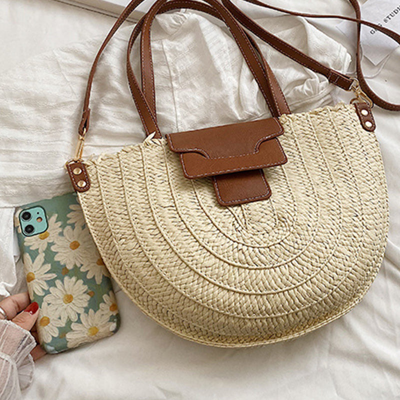 Sac cabas en paille à fermeture zippée