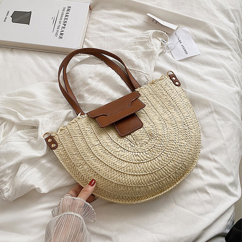 Sac cabas en paille à fermeture zippée
