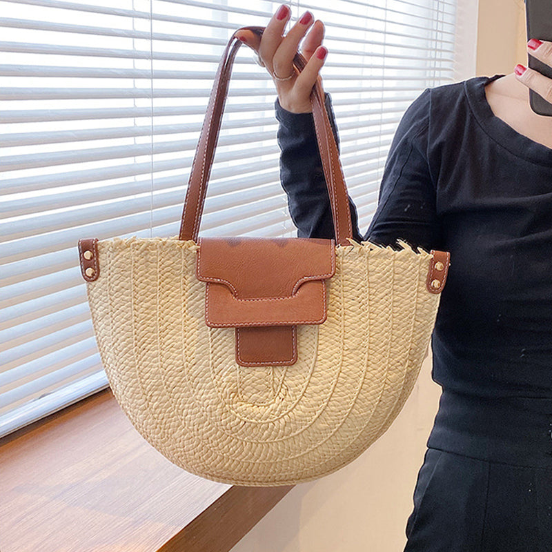 Sac cabas en paille à fermeture zippée