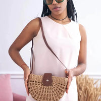 Sac bandoulière en paille et simili cuir