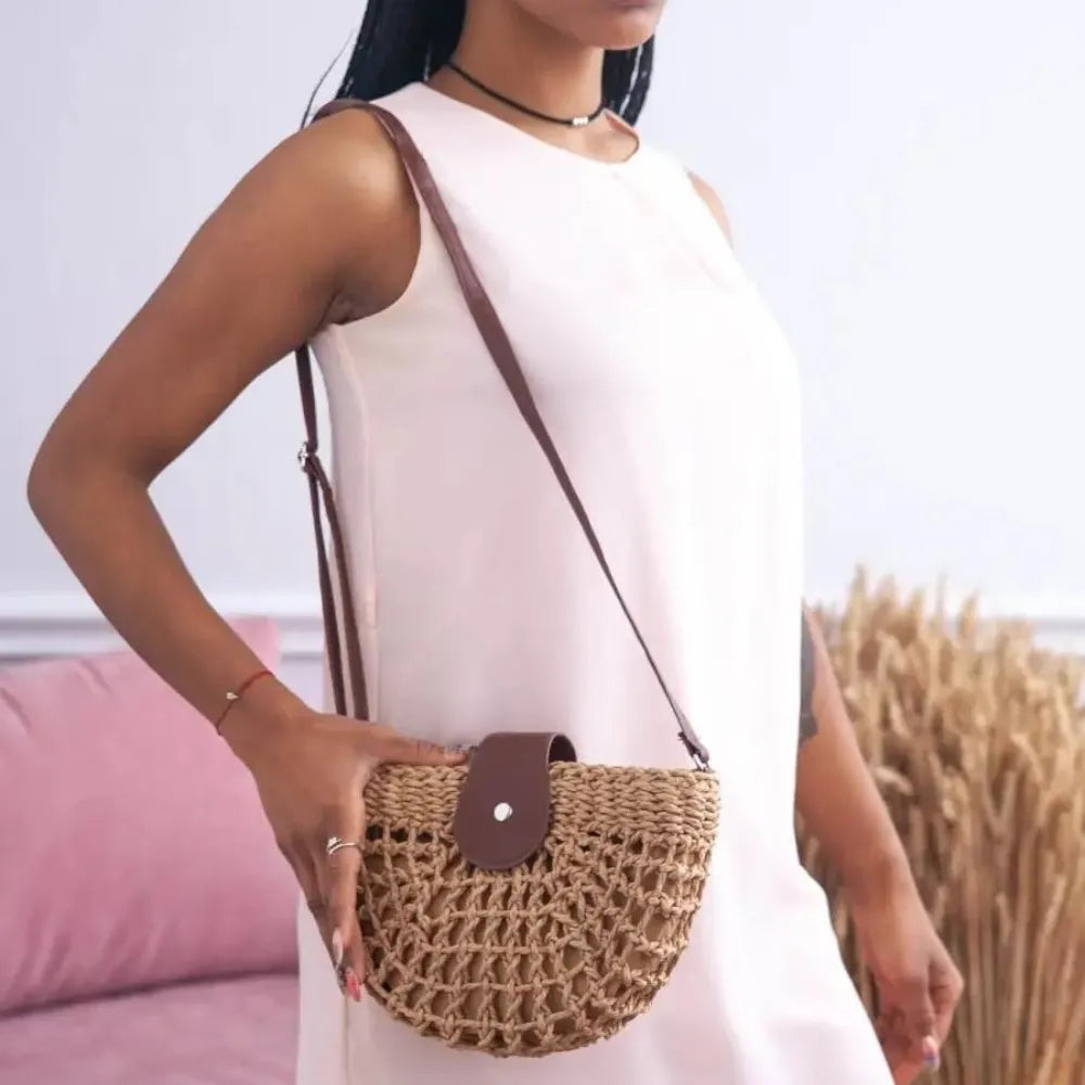 Sac bandoulière en paille et simili cuir