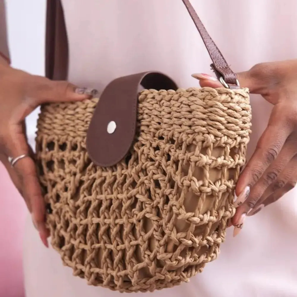 Sac bandoulière en paille et simili cuir