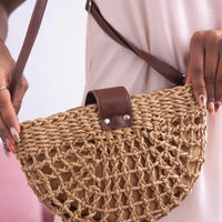 Sac bandoulière en paille et simili cuir