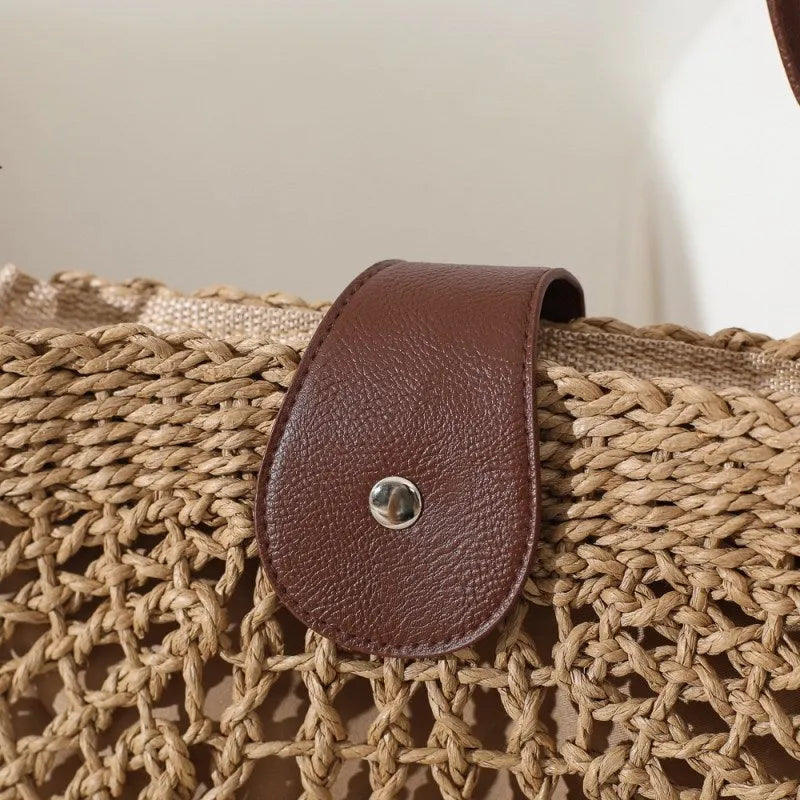 Sac bandoulière en paille et simili cuir