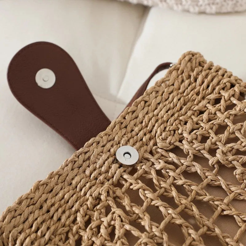 Sac bandoulière en paille et simili cuir