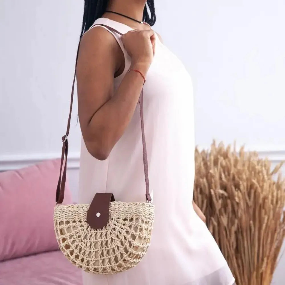 Sac bandoulière en paille et simili cuir