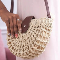 Sac bandoulière en paille et simili cuir