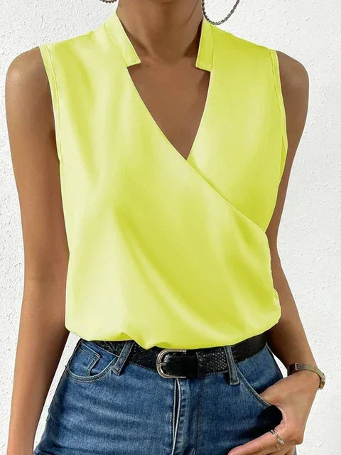 Top femme sans manches col en V croisé style élégant