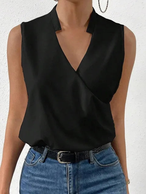 Top femme sans manches col en V croisé style élégant
