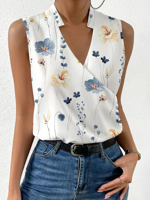 Top femme sans manches col en V croisé style élégant