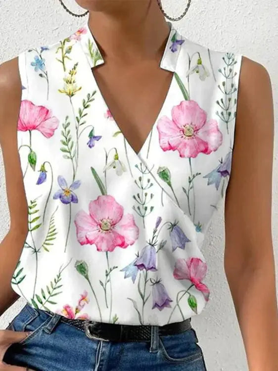Top femme sans manches col en V croisé style élégant