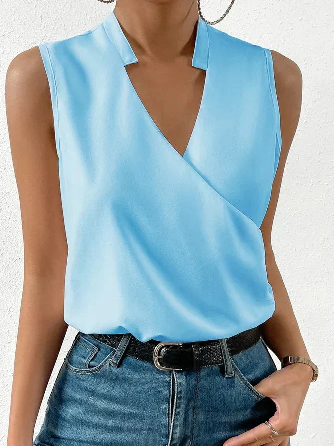Top femme sans manches col en V croisé style élégant