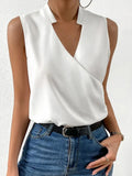 Top femme sans manches col en V croisé style élégant
