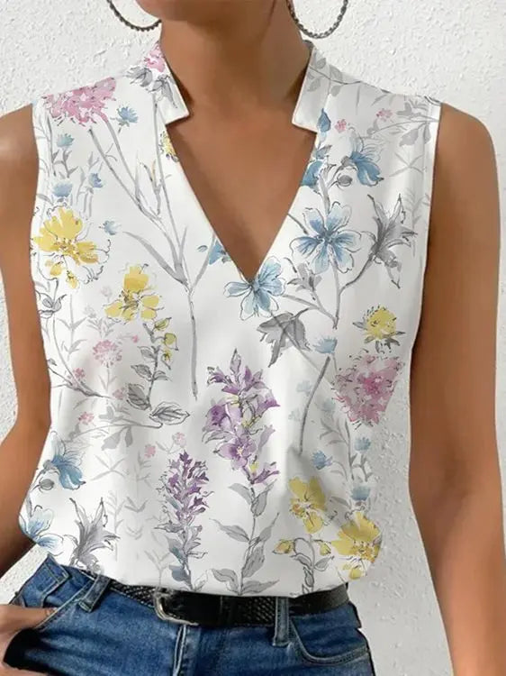 Top femme sans manches col en V croisé style élégant