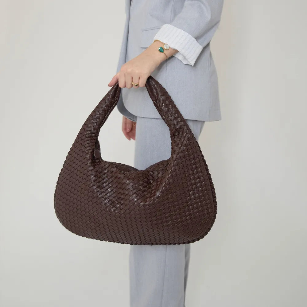 Sac hobo tressé en simili cuir à fermeture zippée