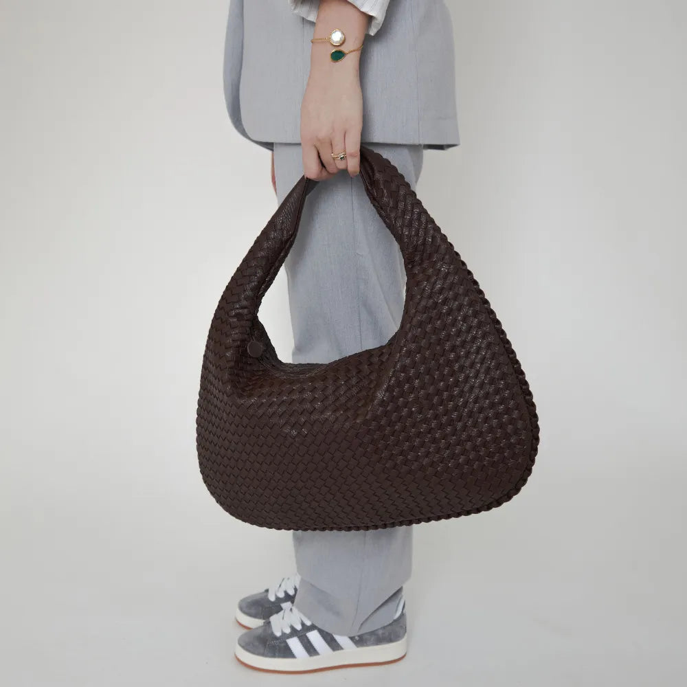 Sac hobo tressé en simili cuir à fermeture zippée