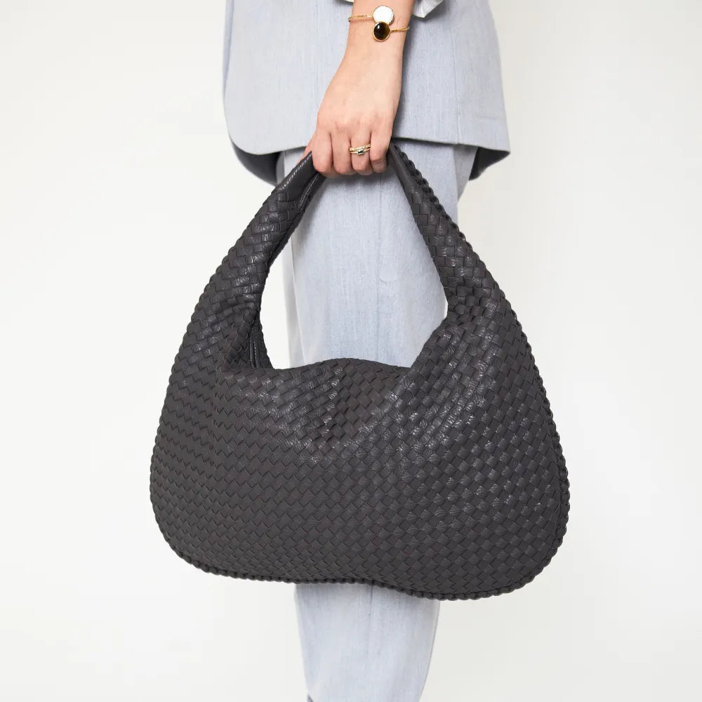 Sac hobo tressé en simili cuir à fermeture zippée