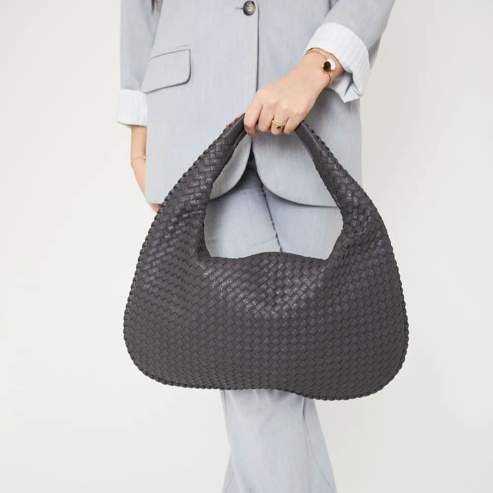 Sac hobo tressé en simili cuir à fermeture zippée