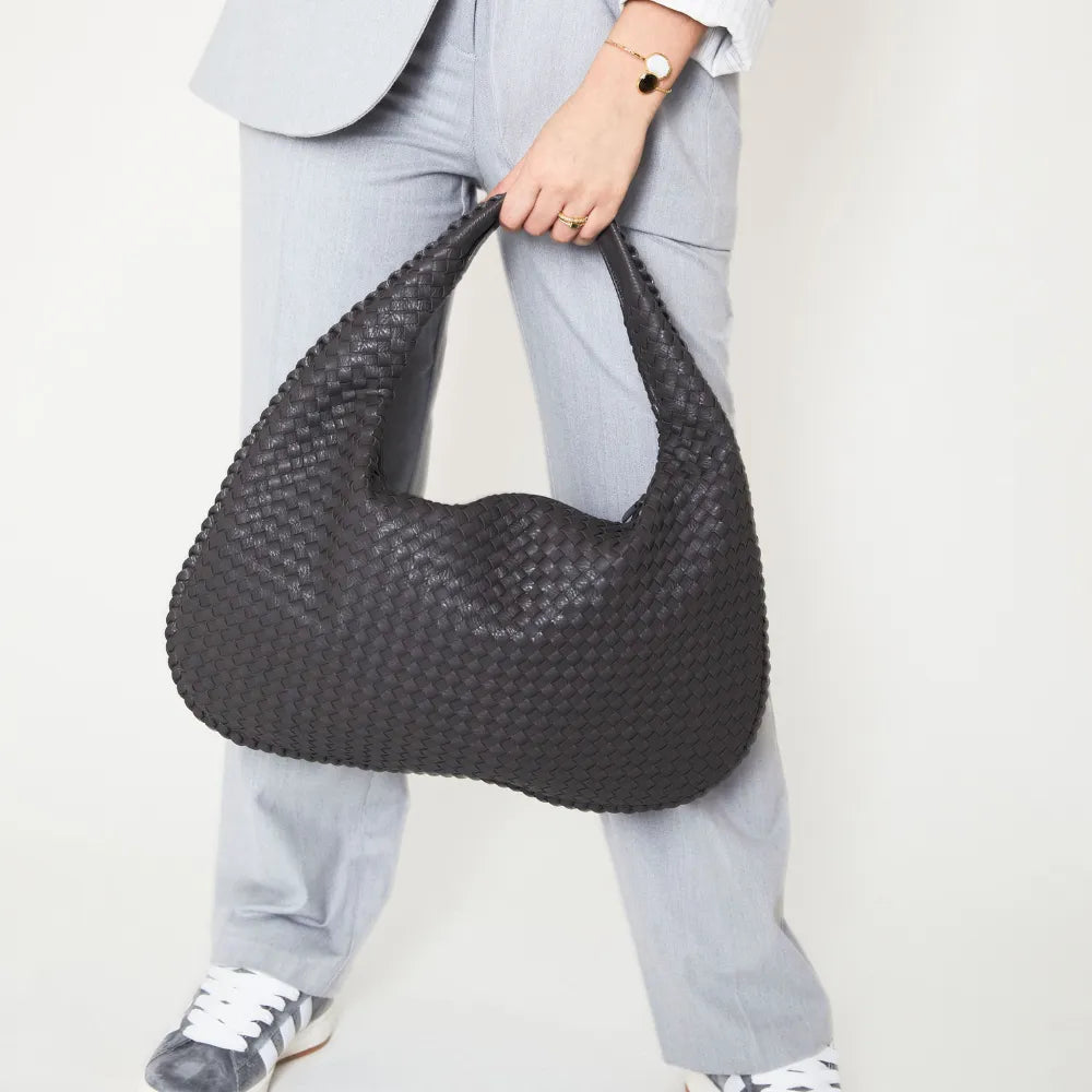 Sac hobo tressé en simili cuir à fermeture zippée