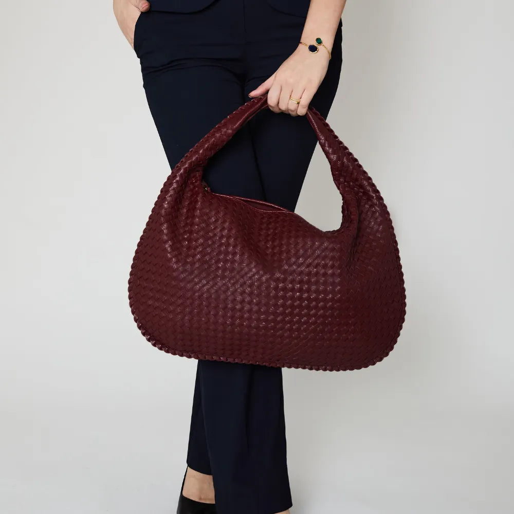 Sac hobo tressé en simili cuir à fermeture zippée