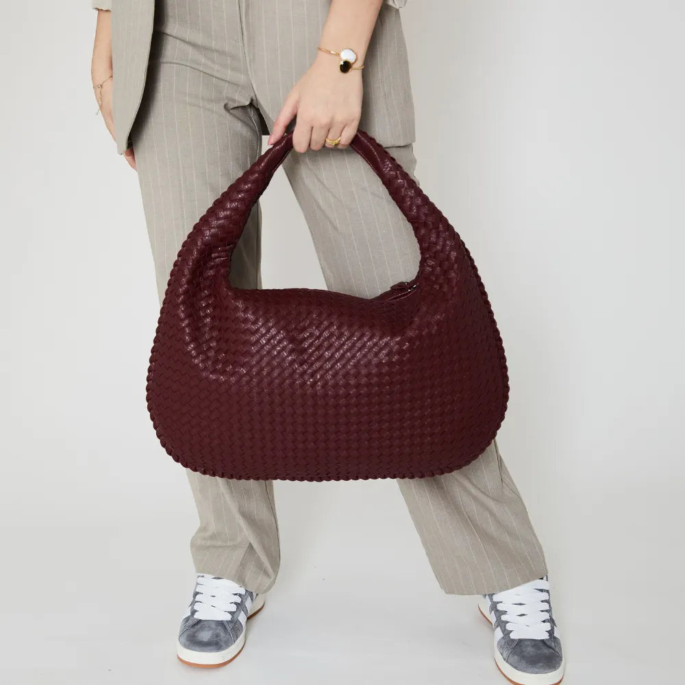 Sac hobo tressé en simili cuir à fermeture zippée