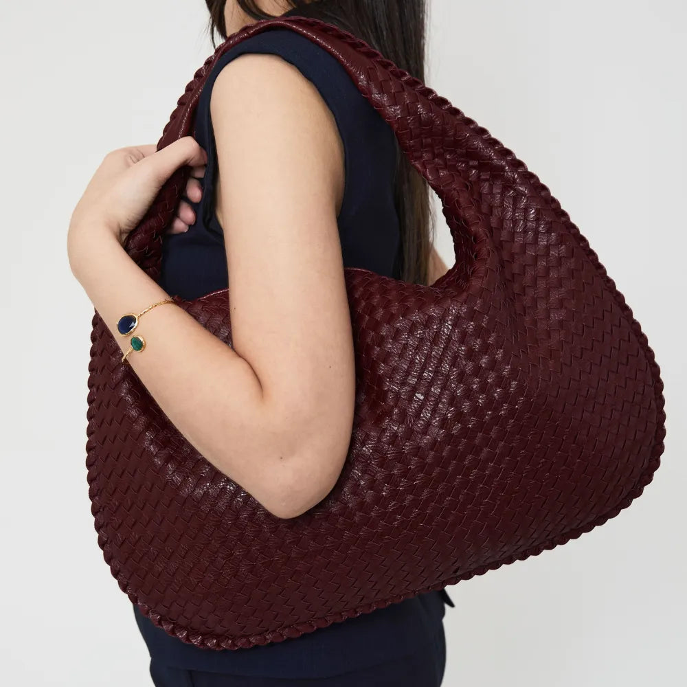 Sac hobo tressé en simili cuir à fermeture zippée