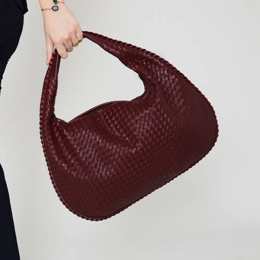 Sac hobo tressé en simili cuir à fermeture zippée