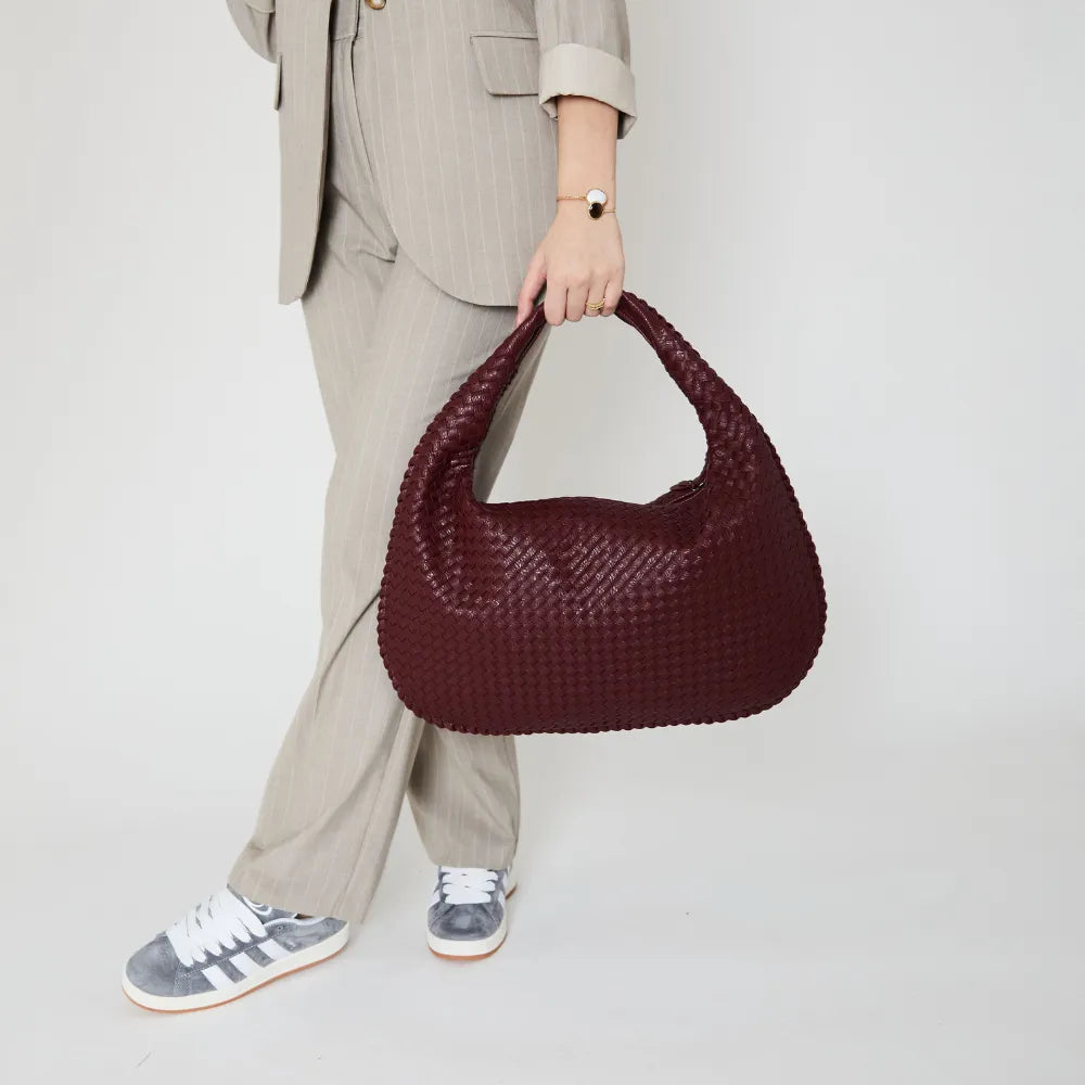 Sac hobo tressé en simili cuir à fermeture zippée