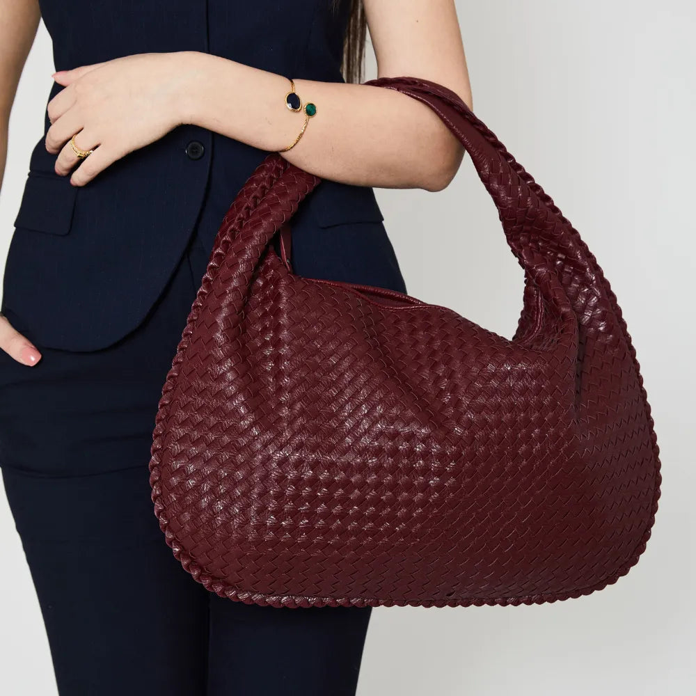 Sac hobo tressé en simili cuir à fermeture zippée