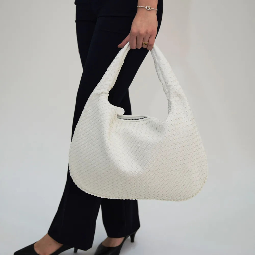 Sac hobo tressé en simili cuir à fermeture zippée