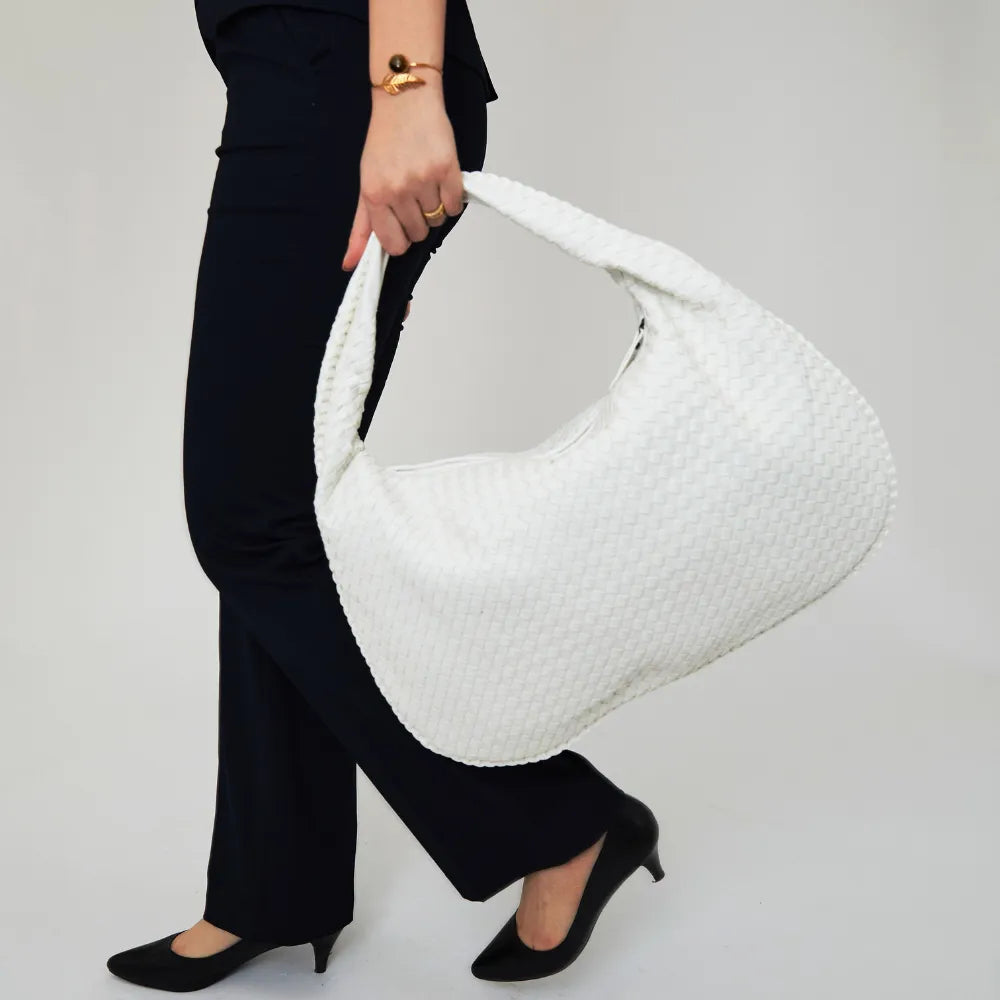 Sac hobo tressé en simili cuir à fermeture zippée