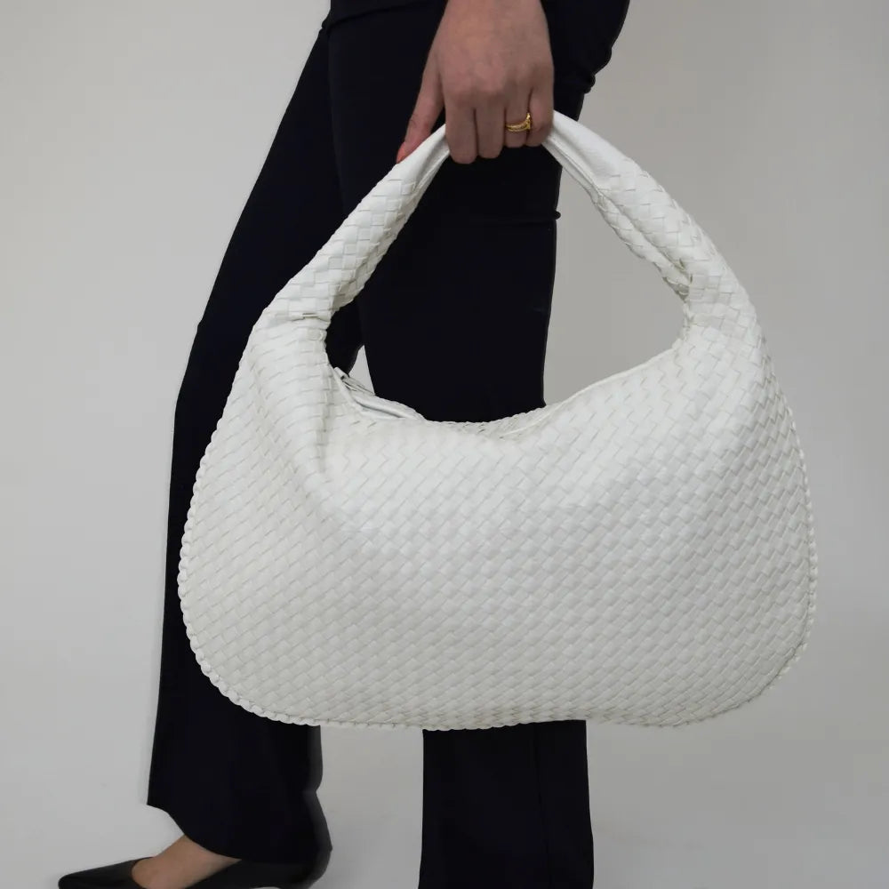 Sac hobo tressé en simili cuir à fermeture zippée