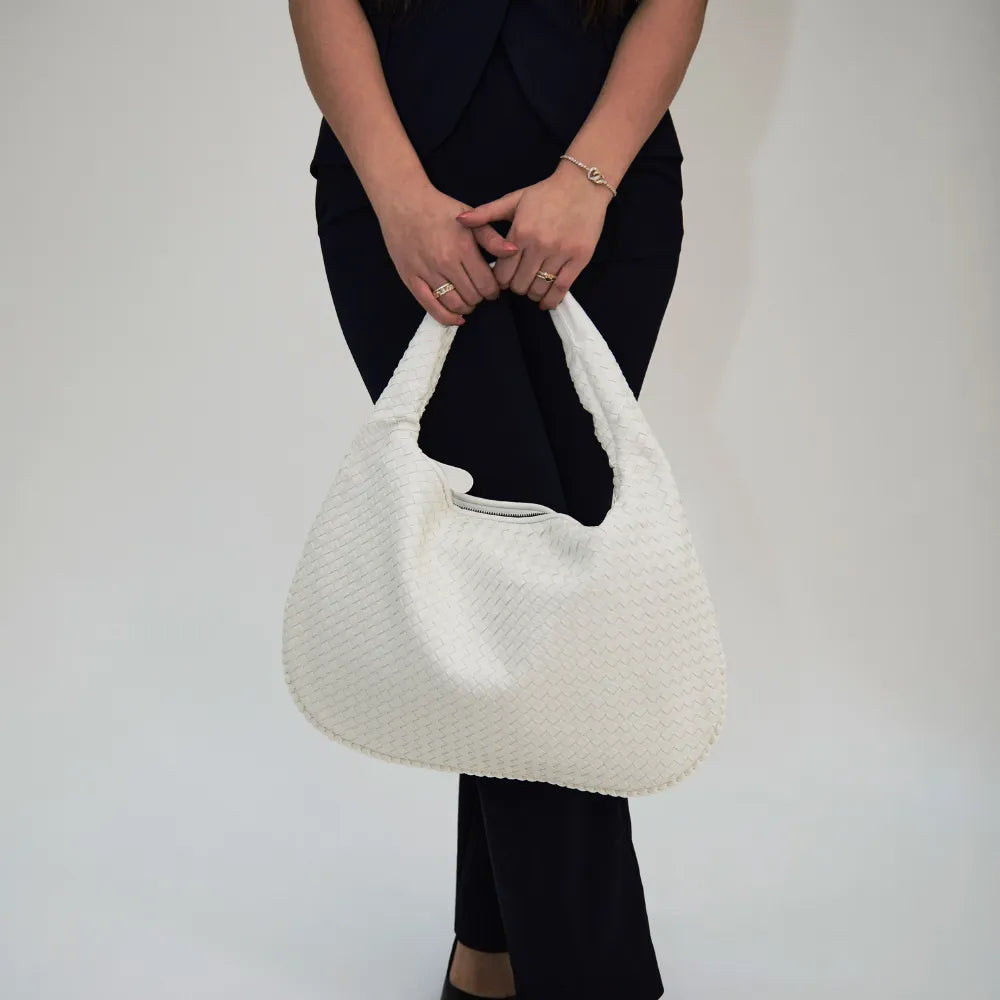Sac hobo tressé en simili cuir à fermeture zippée