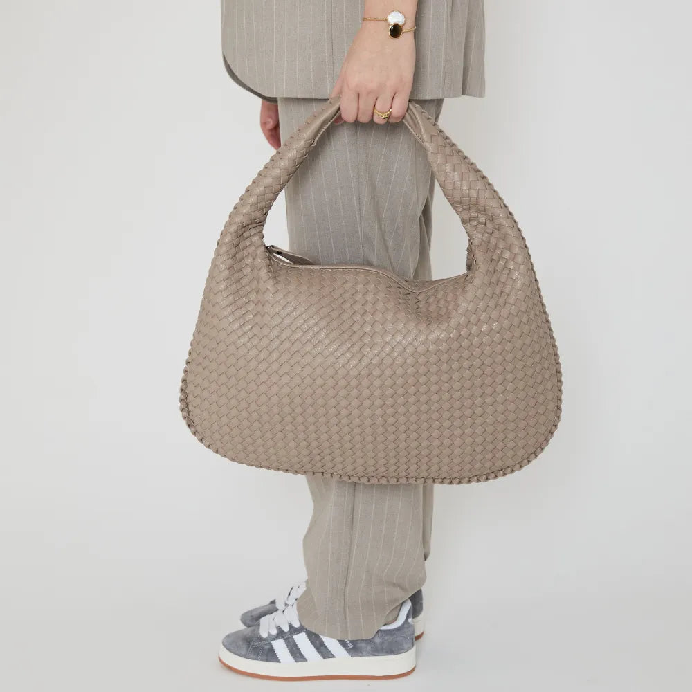 Sac hobo tressé en simili cuir à fermeture zippée