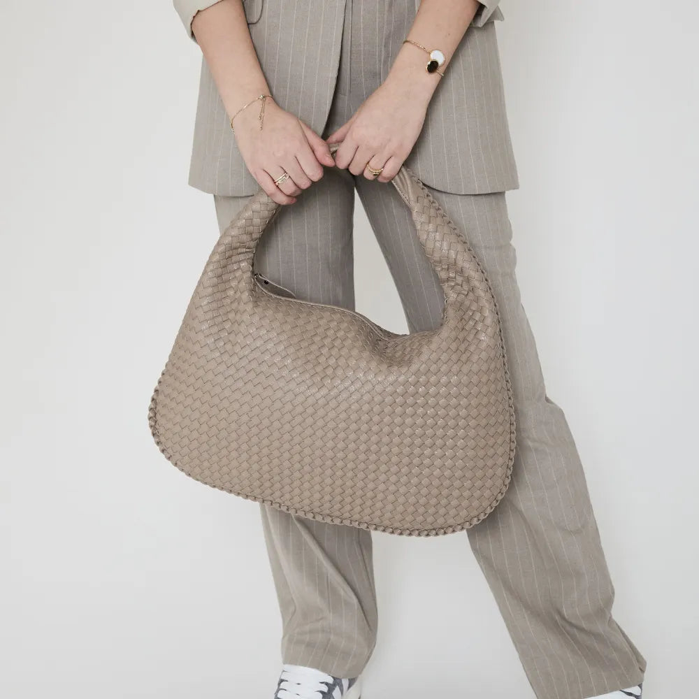 Sac hobo tressé en simili cuir à fermeture zippée