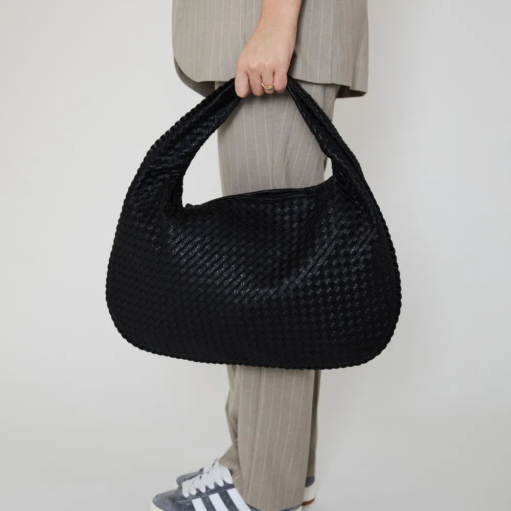 Sac hobo tressé en simili cuir à fermeture zippée
