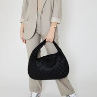 Sac hobo tressé en simili cuir à fermeture zippée