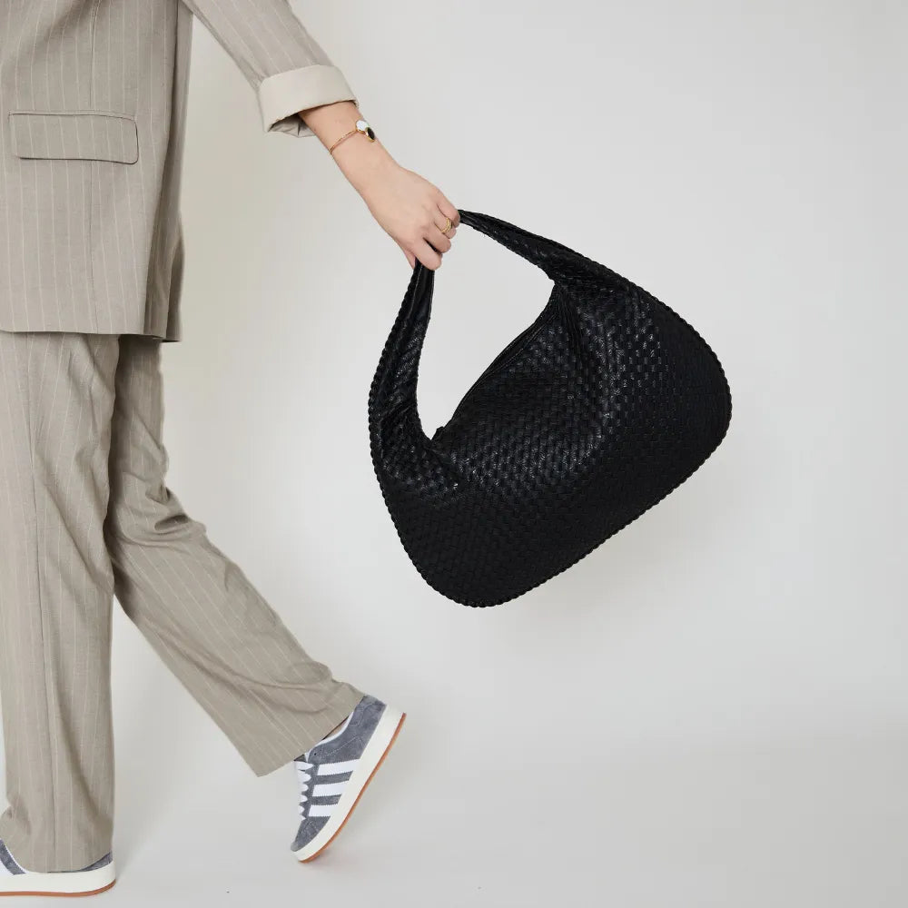 Sac hobo tressé en simili cuir à fermeture zippée
