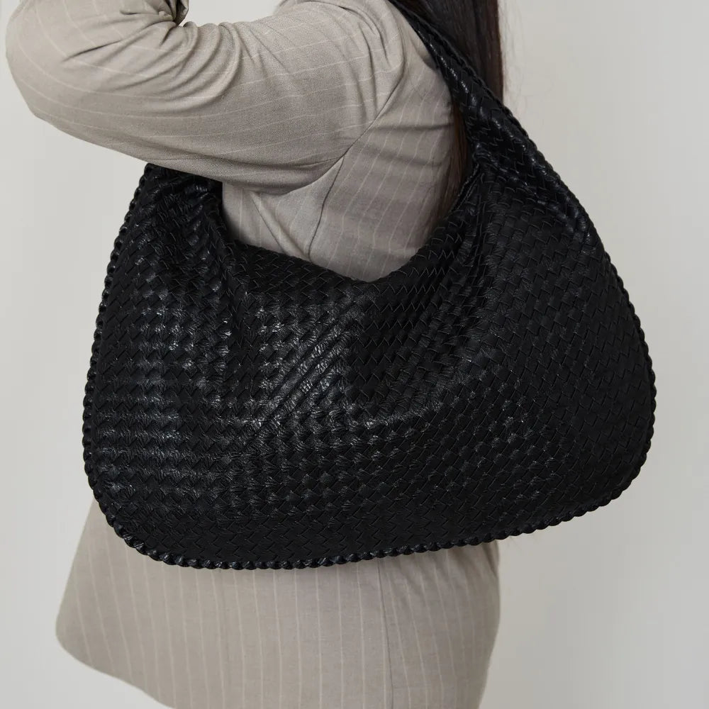 Sac hobo tressé en simili cuir à fermeture zippée