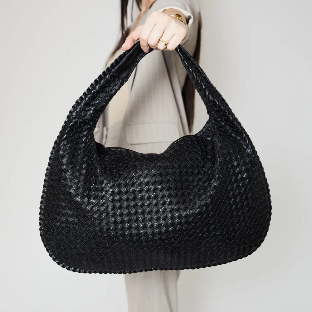 Sac hobo tressé en simili cuir à fermeture zippée