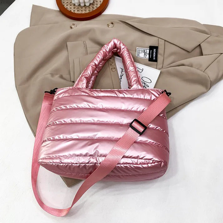 Sac cabas zippé en nylon à bandoulière amovible