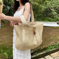 Grand sac cabas en paille zippé
